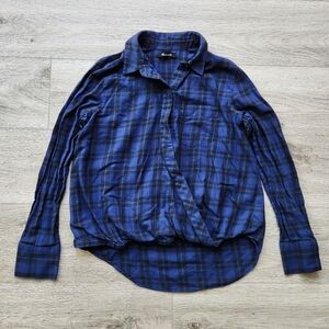 Madewell Blue Plaid Wrap Front Shirt Womens Xs Arion Plaid Top